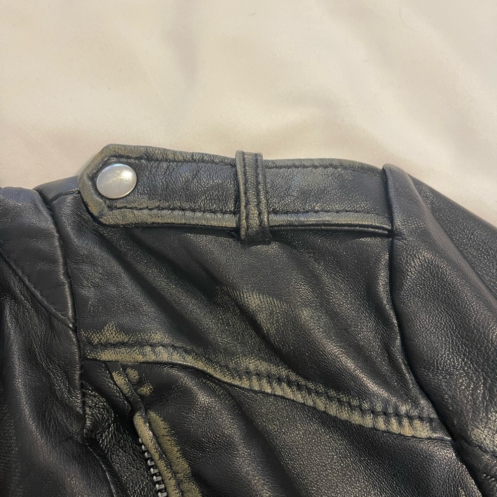 Leather Moto Jacket - Black Distressed - Sz L - Picture 5 of 13